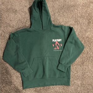 PLAYBOY Forest Green Hoodie with Pink Logo